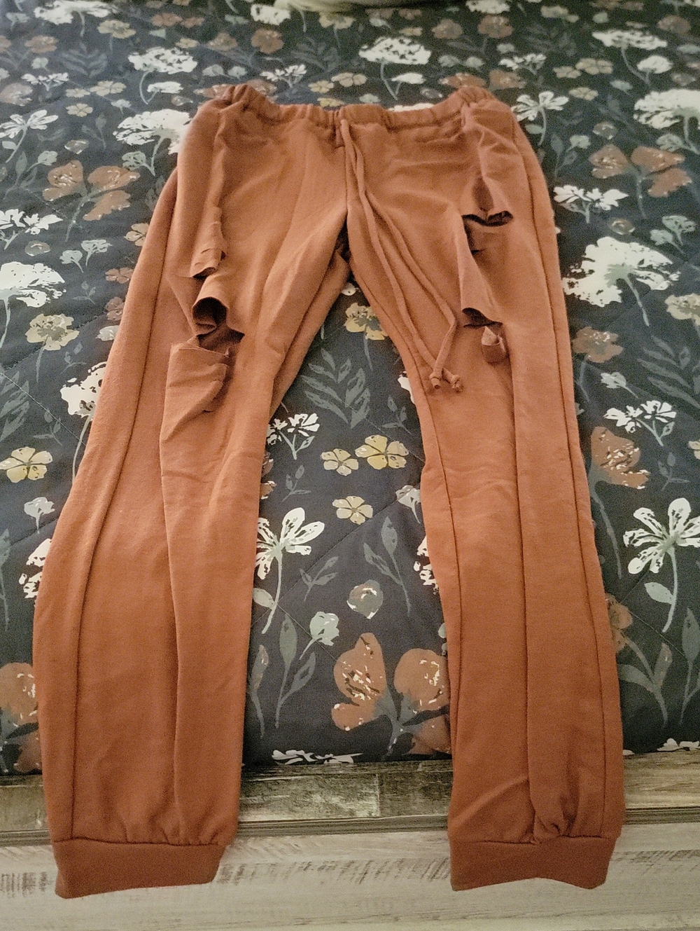 white birch Rust Brown Distressed Drawstring Joggers